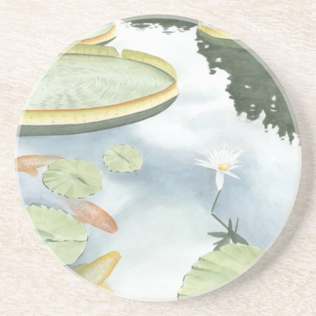 Koi Pond Reflection with Fish and Lilies Coaster (Front)
