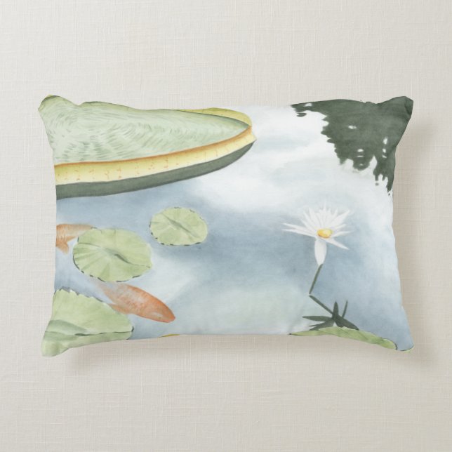Koi Pond Reflection with Fish and Lilies Decorative Cushion (Front)