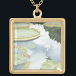 Koi Pond Reflection with Fish and Lilies Gold Plated Necklace<br><div class="desc">Catch your reflection in this attractive koi pond. Watch as the fish seem to swim and the lilies float past you thanks to the lifelike rendering by Chariklia Zarris. This would make an amazing gift for a family member or your significant other!</div>
