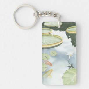 Koi Pond Reflection with Fish and Lilies Key Ring