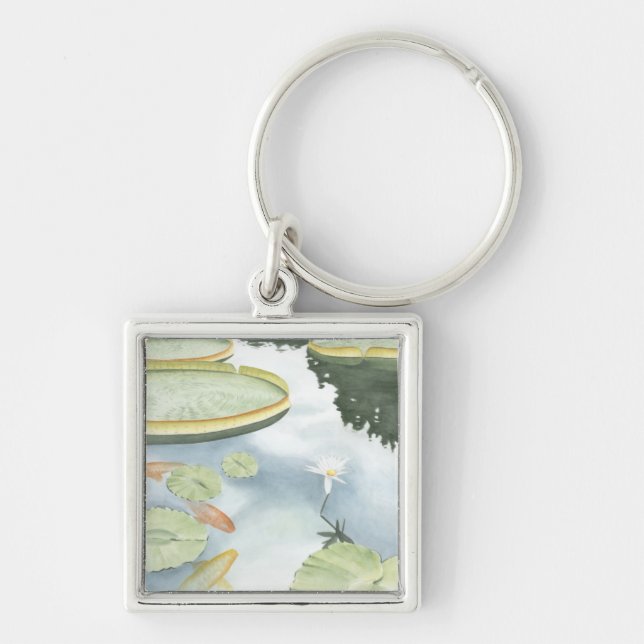 Koi Pond Reflection with Fish and Lilies Key Ring (Front)