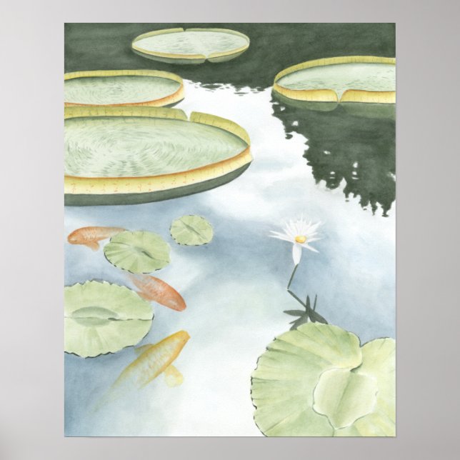 Koi Pond Reflection with Fish and Lilies Poster (Front)