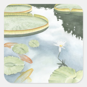 Koi Pond Reflection with Fish and Lilies Square Sticker