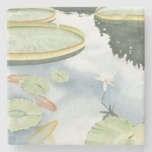 Koi Pond Reflection with Fish and Lilies Stone Coaster