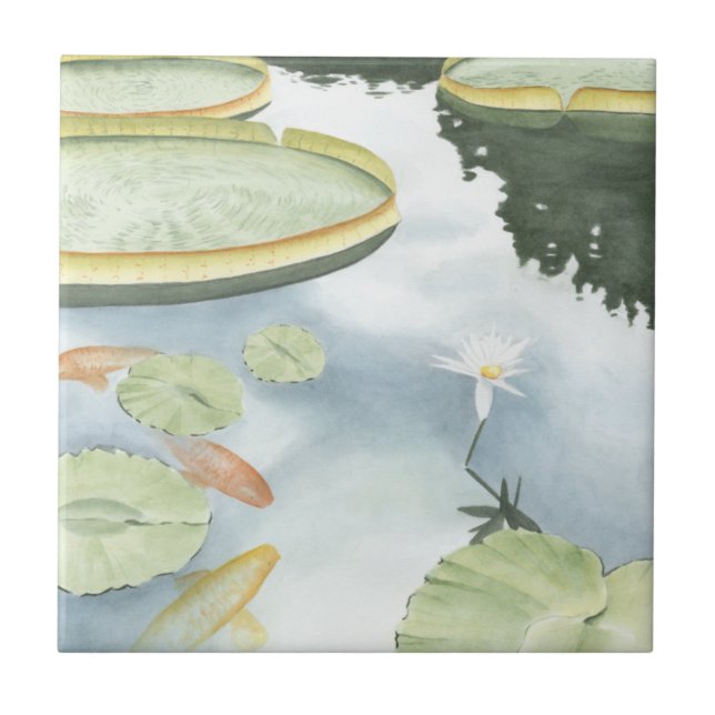 Koi Pond Reflection with Fish and Lilies Tile (Front)