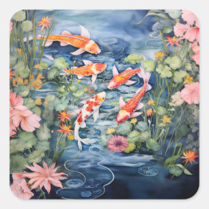 Koi Pond Square Sticker