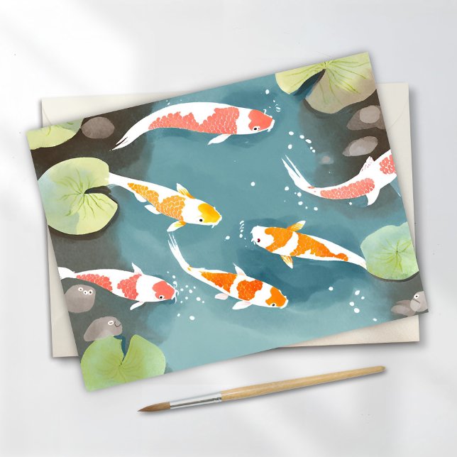 Koi Pond Watercolor | Beautiful Fish Painting Postcard (Creator Uploaded)