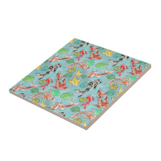 Koi pond watercolors tile