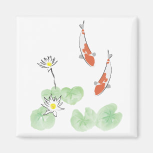 Koi Pond - White Background Square Magnet