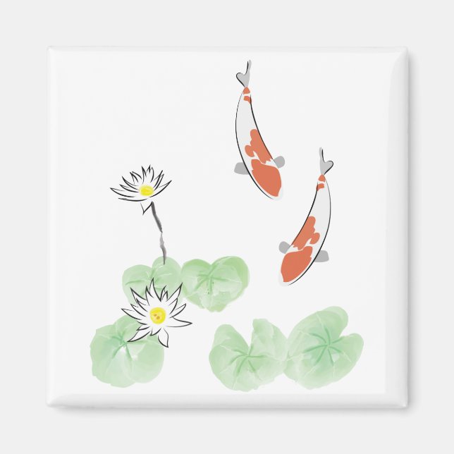 Koi Pond - White Background Square Magnet (Front)