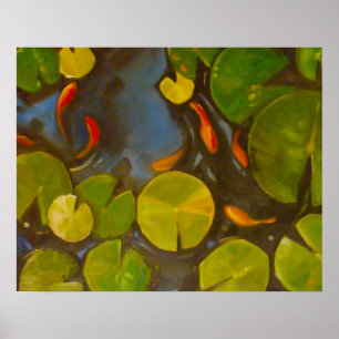 Koi Pond with lily pads and little fish Poster