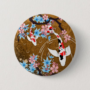 Koi Pond - wood - Japanese Design Button