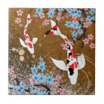 Koi Pond - wood - Japanese Design Ceramic Tile (A)<br><div class="desc">There is something uniquely beautiful about Koi fish. Like royalty in the fish world - they became symbol of Japan and it is hard to imagine any Japanese garden without those amazing creatures. They became inspiration for this art and here they are - swimming in the pond under maple and...</div>