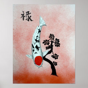 Koi Tancho Chinese Jade prosperity painting Poster
