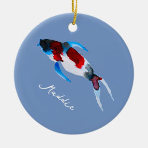 Koi watercolor fish art ceramic tree decoration