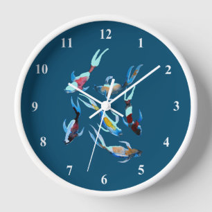 Koi watercolor fish art clock