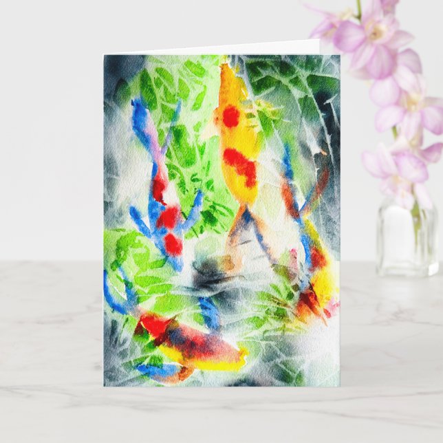 Koi Watercolor fish fine art Card (Orchid)
