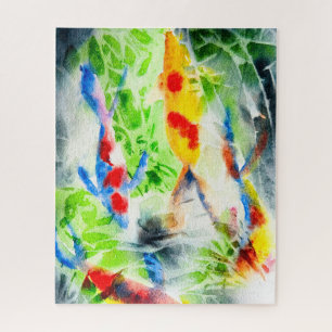 Koi Watercolor fish fine art Jigsaw Puzzle