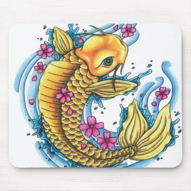 Koi with Cherry Blossoms Mouse Pad (Front)