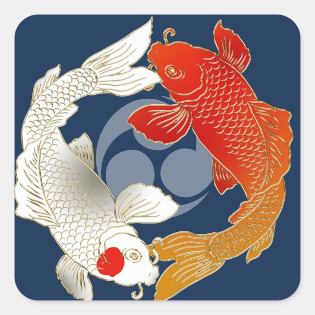 Koi with Mon japanese style decal Square Sticker (Front)