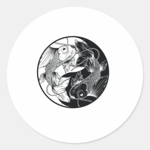 KOI YIN YANG BLACK AND WHITE CLASSIC ROUND STICKER