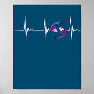 Koi Yin Yang Heartbeat EKG Pulse Japanese Koi Poster
