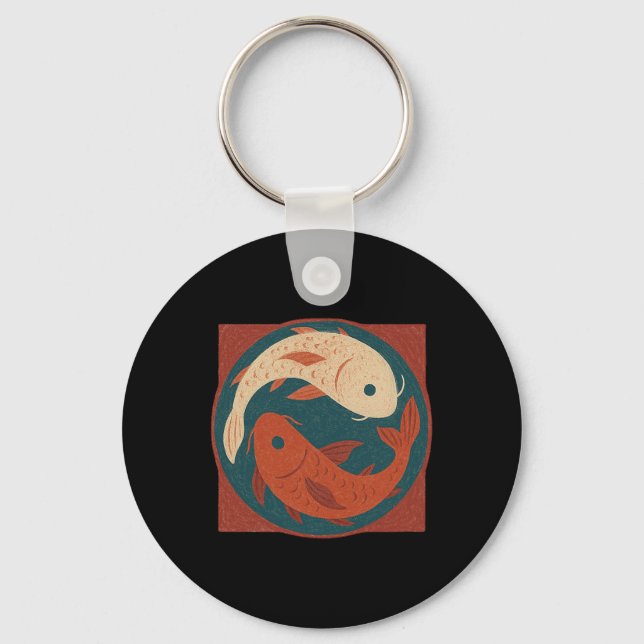 Koi Yin Yang Lance Artwork Zen Yoga Cl  Key Ring (Front)
