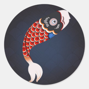 Koinobori - Red Japanese Fish Flag Classic Round Sticker