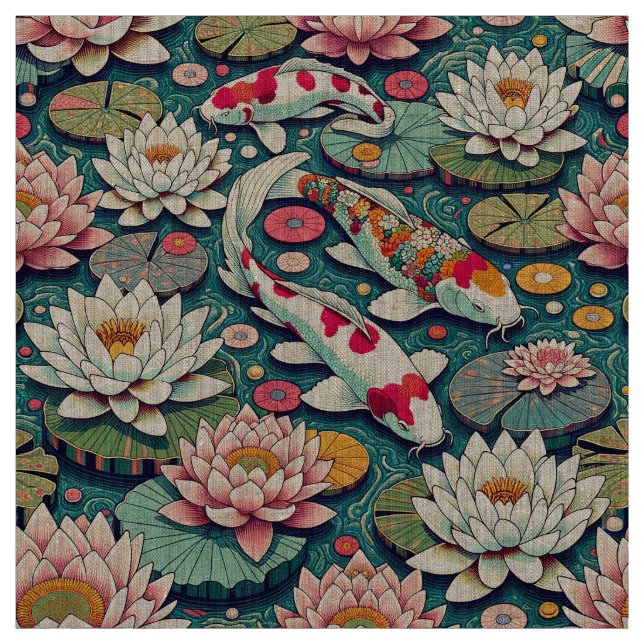 Koi's Amongst the Lilies I Fabric (Swatch)