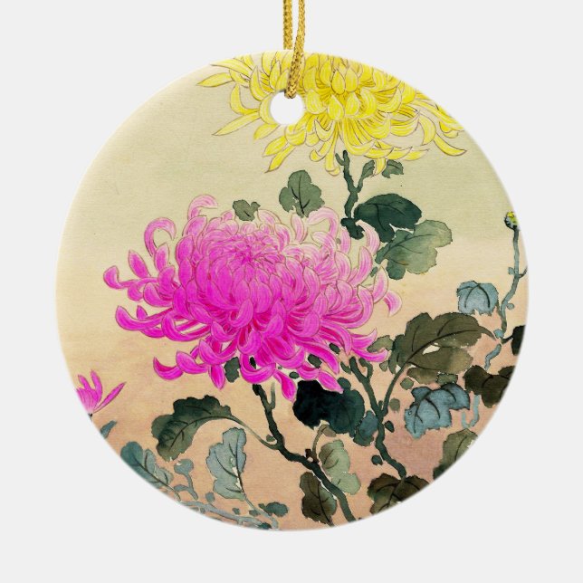 Koitsu Tsuchiya Chrysanthemum japanese flowers art Ceramic Tree Decoration (Front)