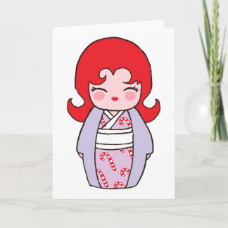 Kokeshi Candycane Xmas Card