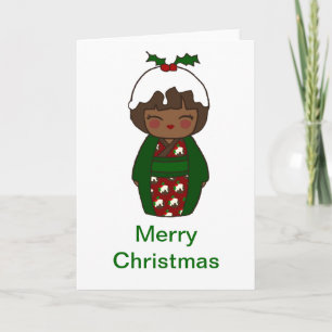 Kokeshi Christmas Pudding Card