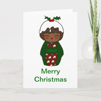 Kokeshi Christmas Pudding Card