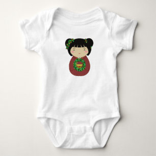 Kokeshi Christmas Wreath Baby Bodysuit