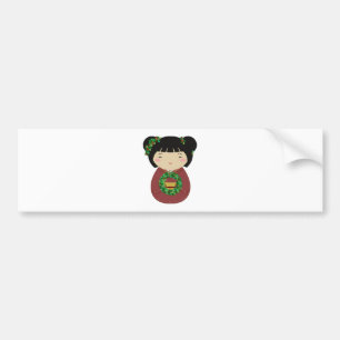 Kokeshi Christmas Wreath Bumper Sticker