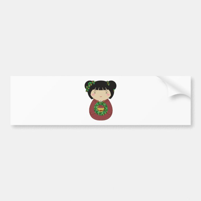 Kokeshi Christmas Wreath Bumper Sticker (Front)