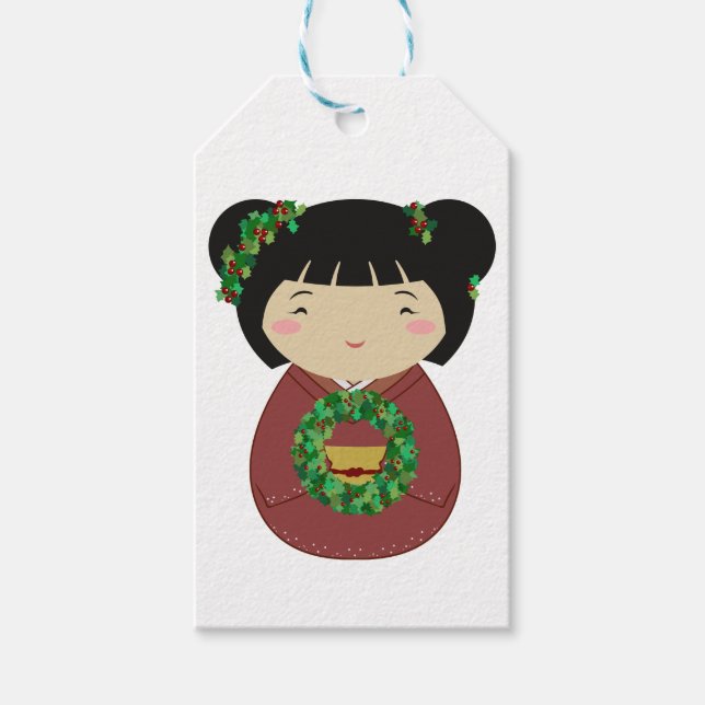 Kokeshi Christmas Wreath Gift Tags (Front)