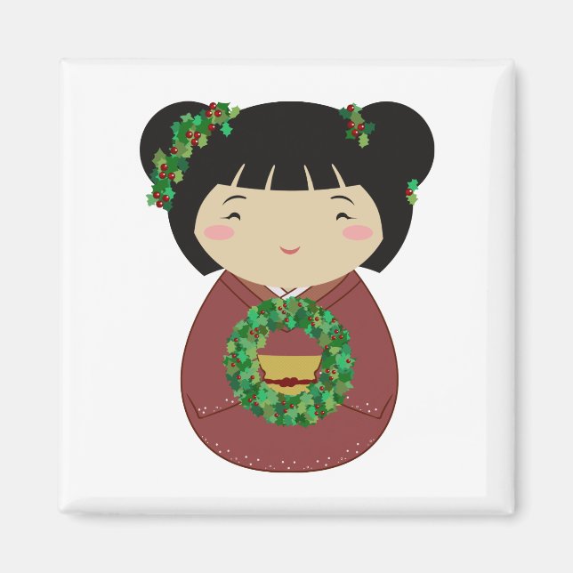 Kokeshi Christmas Wreath Magnet (Front)