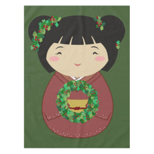 Kokeshi Christmas Wreath Tablecloth