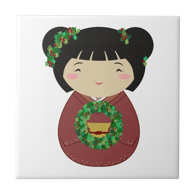 Kokeshi Christmas Wreath Tile (Front)
