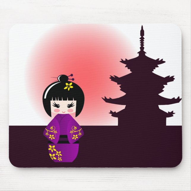 Kokeshi doll and japanese temple mouse mat (Front)