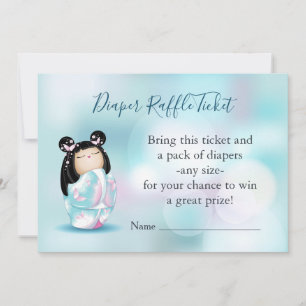 Kokeshi Doll Baby Shower Diaper Raffle Ticket Invitation