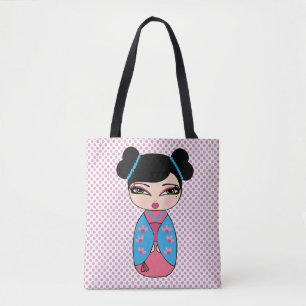 Kokeshi Doll Blue Tote Bag