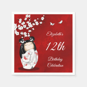 Kokeshi Doll Cherry Blossom Girl´s Birthday Napk Napkin