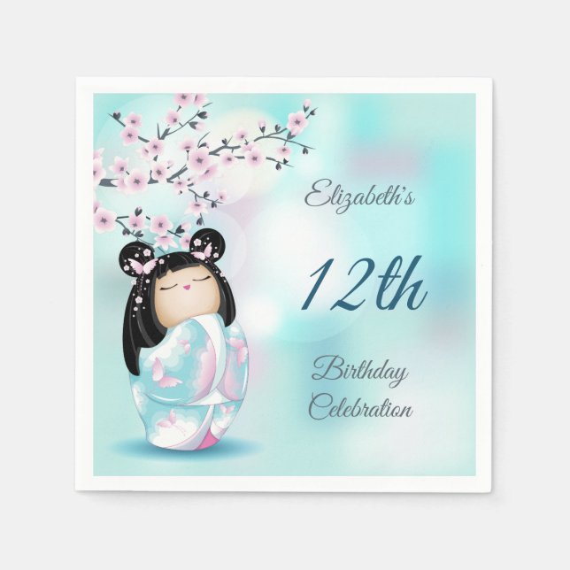 Kokeshi Doll Cherry Blossom | Girl´s Birthday  Napkin (Front)