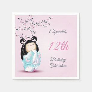Kokeshi Doll Cherry Blossom Girl´s Birthday Napkin