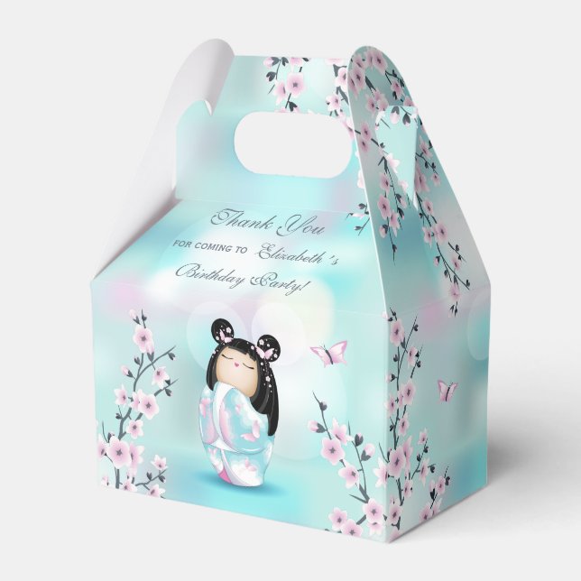  Kokeshi Doll Cherry Blossom Thank You Birthday  Favour Box (Front Side)