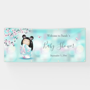 Kokeshi Doll Cherry Blossoms Baby Shower Banner