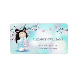 Kokeshi Doll Cherry Blossoms Label