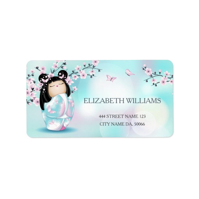 Kokeshi Doll Cherry Blossoms Label (Front)